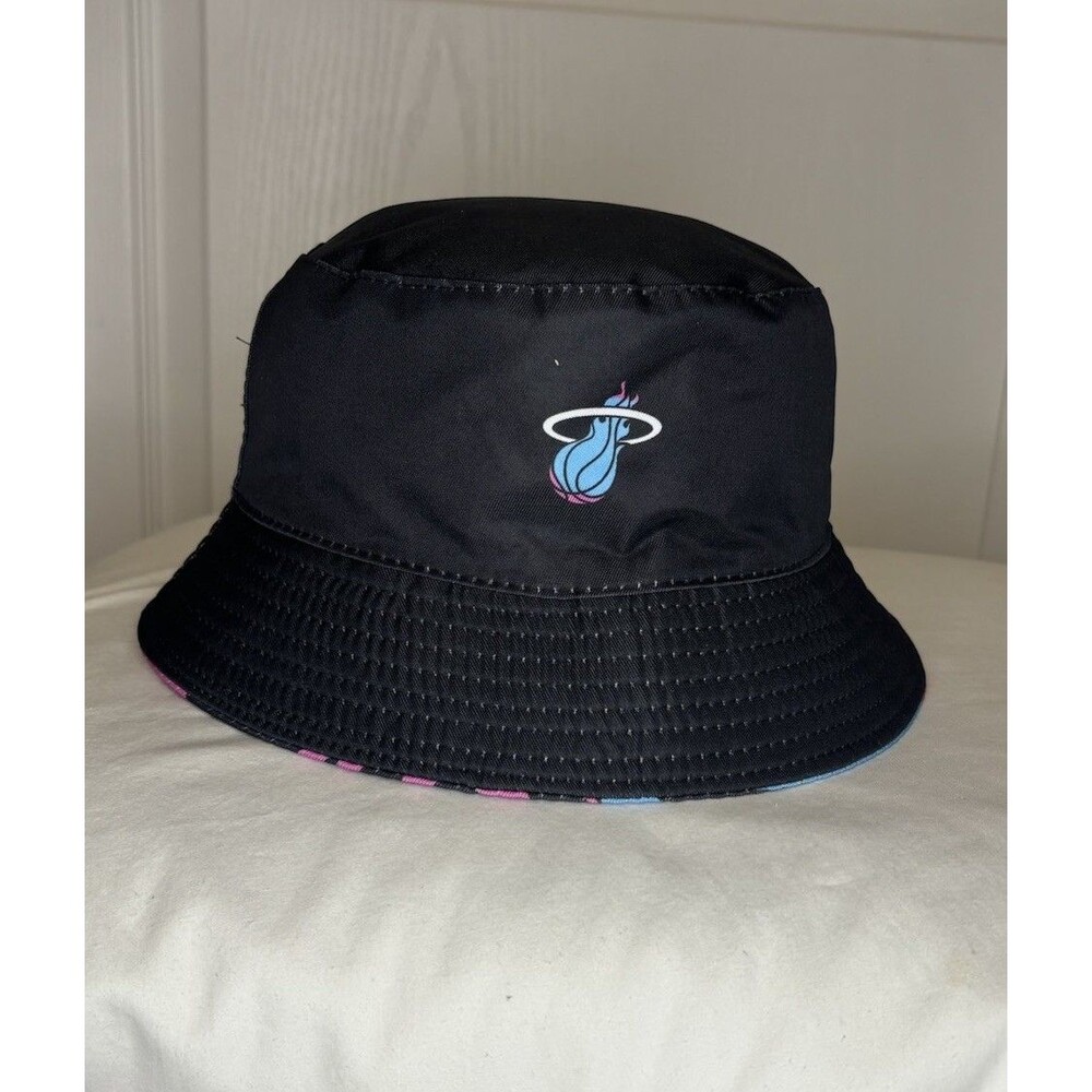 Miami Heat Bucket Hat Unisex OSFM Black Reversible Excellent Vice Tropical NBA